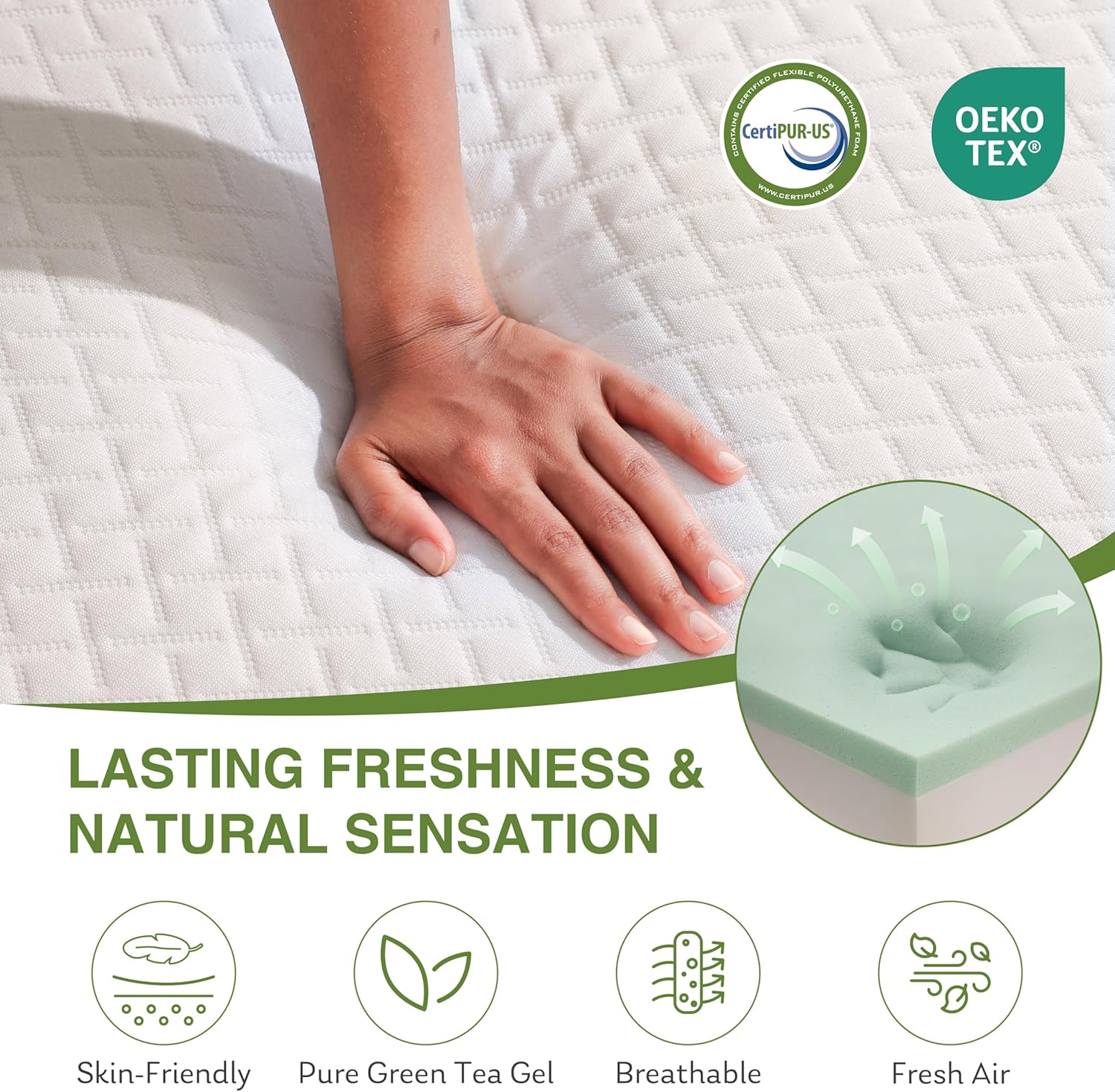 EGOHOME Full Size Memory Foam Mattress, 8 Inch Bed Mattress in A Box with Cooling Green Tea Gel, Pressure Relief with Medium Firm Support, CertiPUR-US Certified, 75''L x 54''W, 37.3 pounds White - Image 5