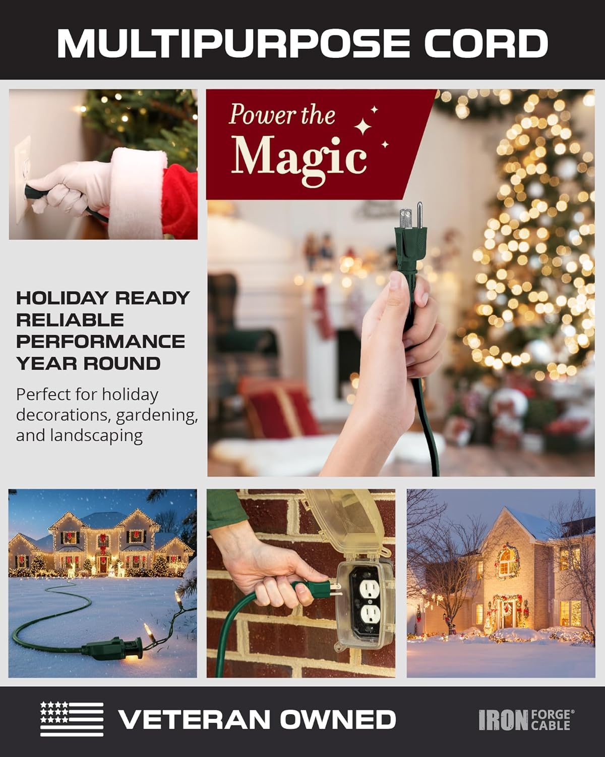 Iron Forge Cable 2 Pack Weatherproof 3 Ft Outdoor Extension Cord - 16/3 SJTW Heavy Duty Green Extension Cord 3 Prong - 13 Amp Exterior Power Cable - Image 5