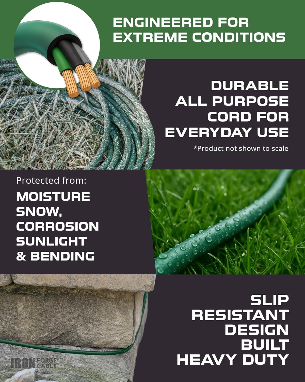 Iron Forge Cable 2 Pack Weatherproof 3 Ft Outdoor Extension Cord - 16/3 SJTW Heavy Duty Green Extension Cord 3 Prong - 13 Amp Exterior Power Cable - Image 6