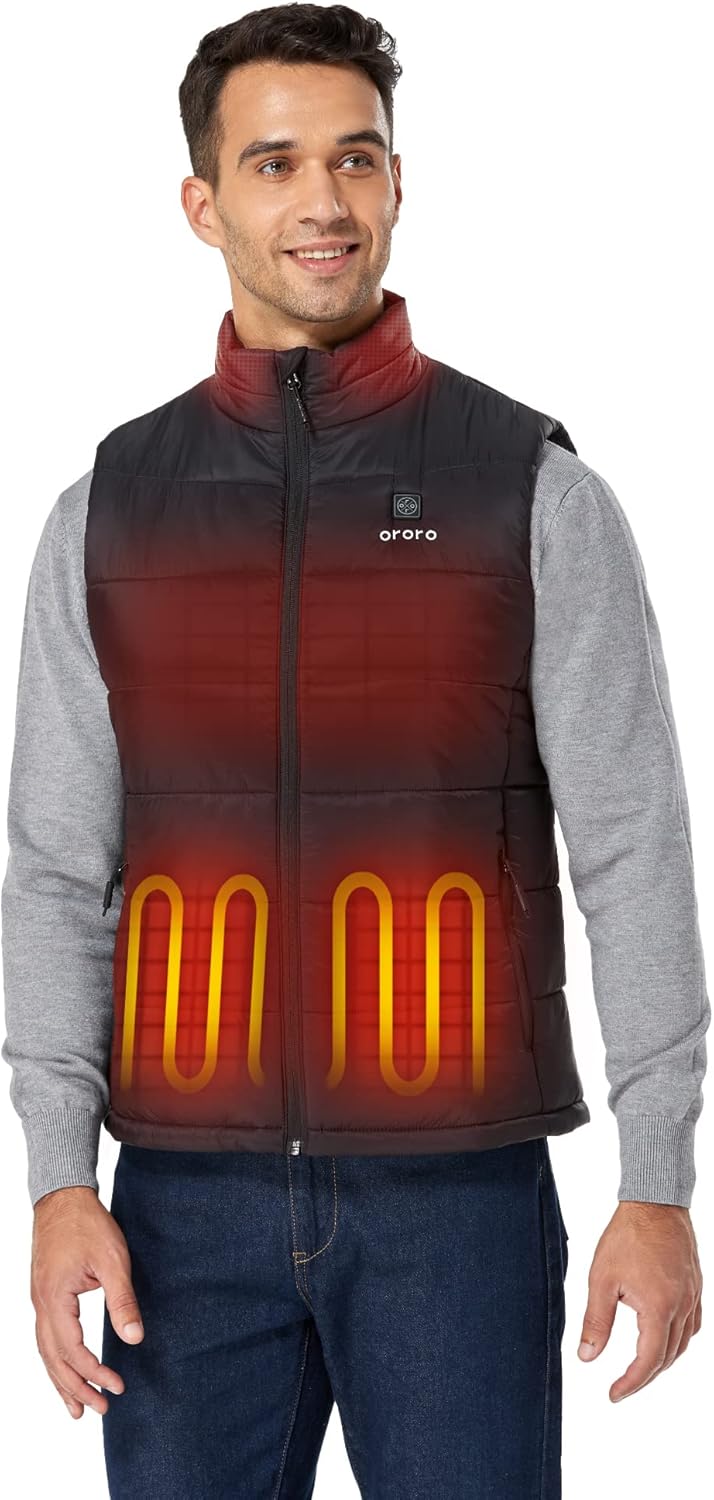 ORORO Men's Lightweight Heated Vest with USB-C Rechargeable Battery, Puffer Classic Heating Vest