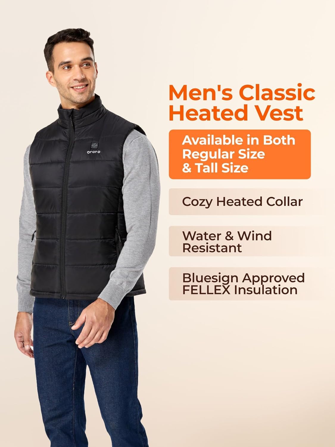 ORORO Men's Lightweight Heated Vest with USB-C Rechargeable Battery, Puffer Classic Heating Vest - Image 6