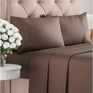 Queen Size 4 Piece Sheet Set – Comfy Breathable & Cooling Bed Sheets Set – Hotel Luxury Bedding for Women, Men, Kids, Teens, Boys & Girls – Deep Pockets, Ultra-Soft, Wrinkle Free – Oeko-Tex – Brown
