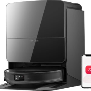 roborock Saros 10R Robot Vacuum and Mop, 22,000 Pa Suction, Zero-Tangling, 3.14’’ Ultra Slim, FlexiArm Riser Technology for Carpet & Floor, Corner & Edge Cleaning, Self-Emptying, Hot Air Drying, Black