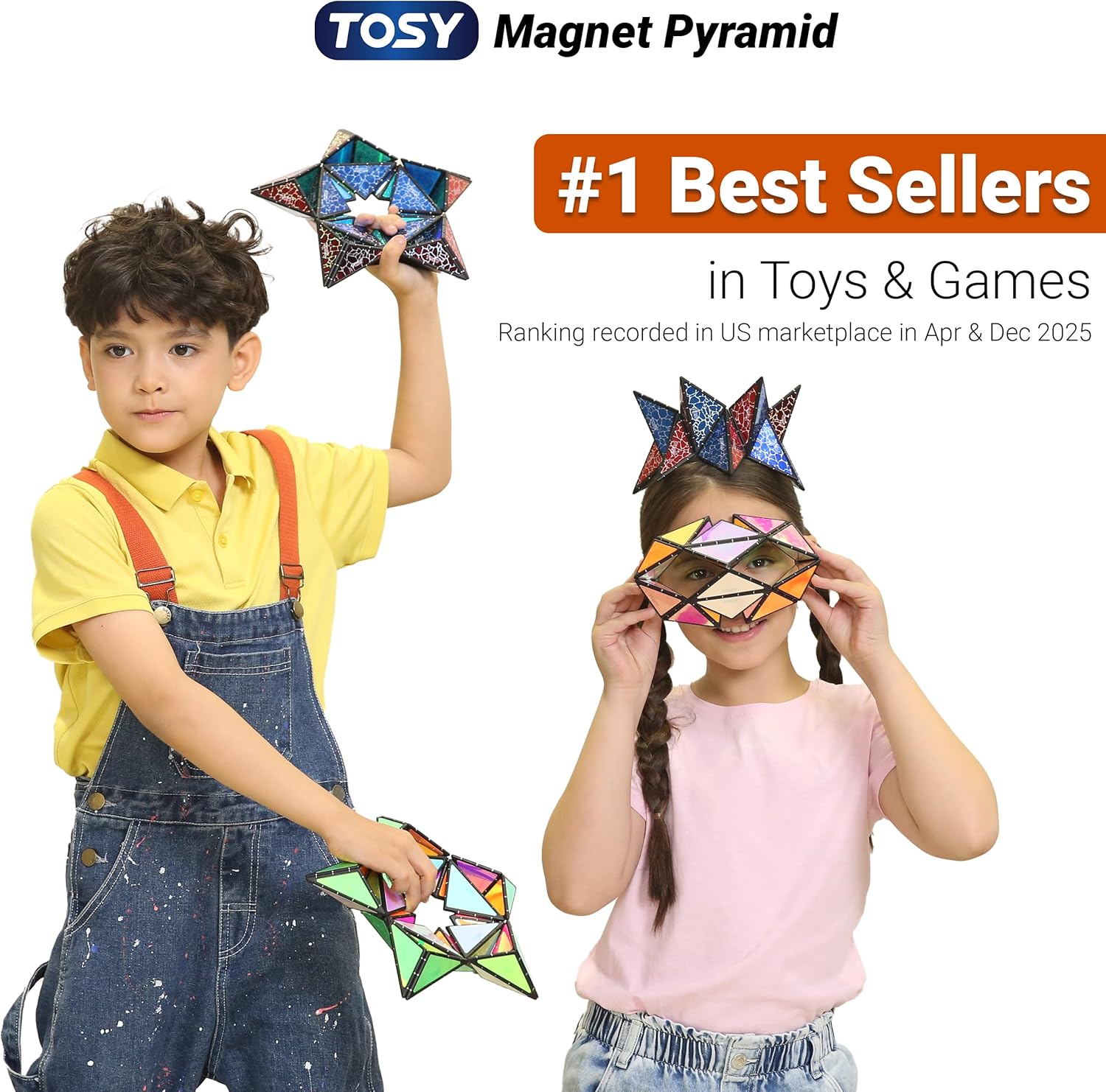 TOSY Magnet Pyramid Stone - 1 Cube Transforms into 1 Billion Shapes, 14 pcs (12 Puzzle pcs and 2 Spinners), 243 Magnets, Christmas Stocking Stuffers Gift for Kids, Creative Puzzle STEM Toy, 2-Pack - Image 2