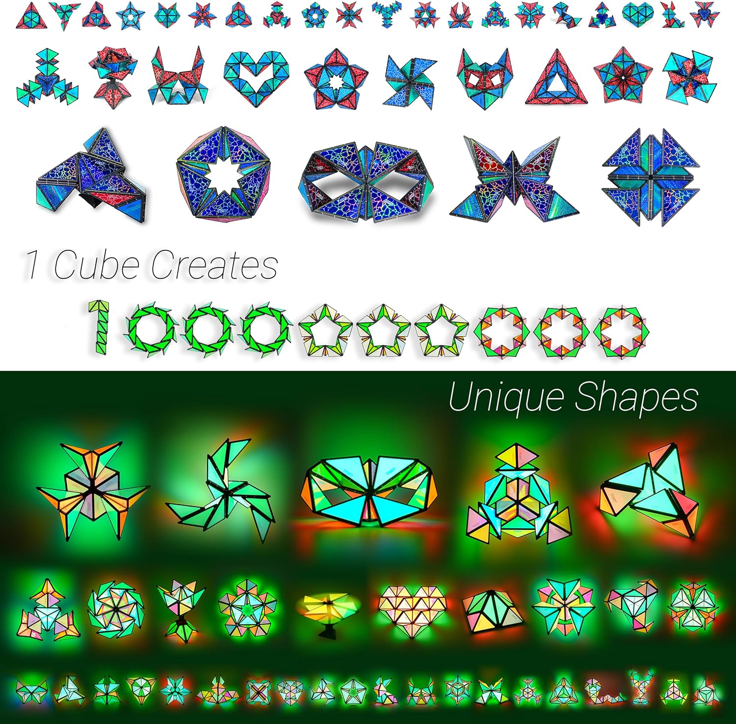 TOSY Magnet Pyramid Stone - 1 Cube Transforms into 1 Billion Shapes, 14 pcs (12 Puzzle pcs and 2 Spinners), 243 Magnets, Christmas Stocking Stuffers Gift for Kids, Creative Puzzle STEM Toy, 2-Pack - Image 3