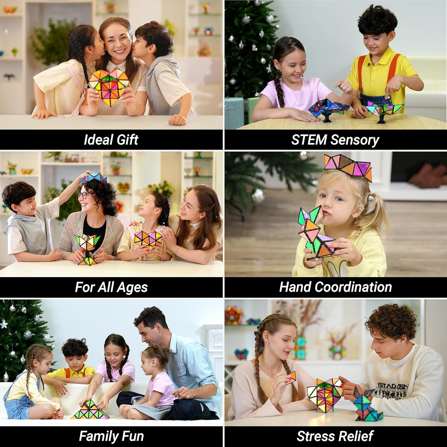 TOSY Magnet Pyramid Stone - 1 Cube Transforms into 1 Billion Shapes, 14 pcs (12 Puzzle pcs and 2 Spinners), 243 Magnets, Christmas Stocking Stuffers Gift for Kids, Creative Puzzle STEM Toy, 2-Pack - Image 4