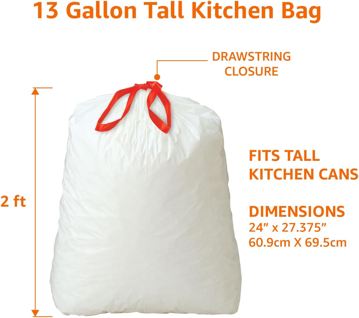 Amazon Basics Scented Trash Bags, Tall Kitchen Drawstring, Clean Fresh Scent, 13 Gallon, 200 Count, Pack of 1 - Image 3
