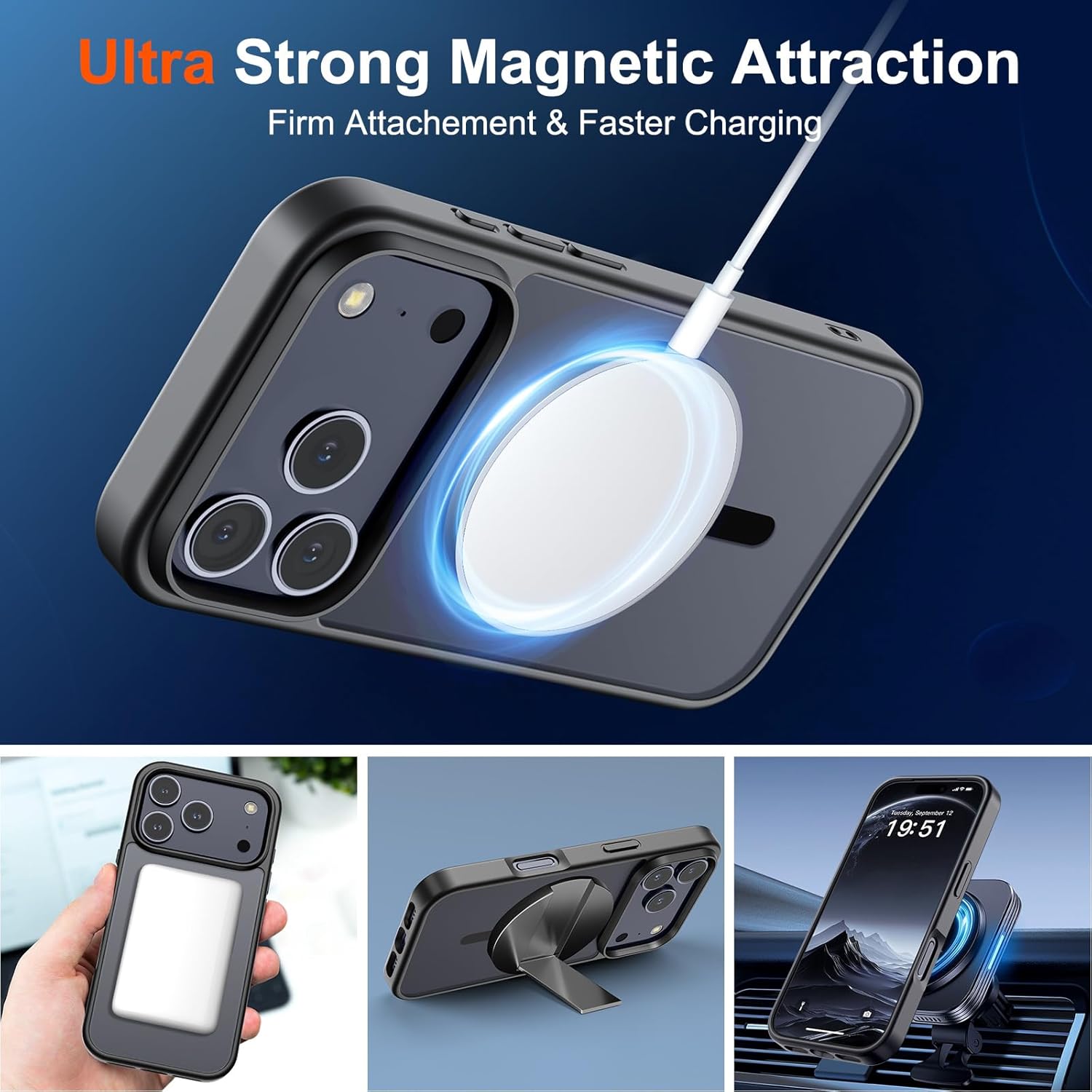 SUPFINE Magnetic for iPhone 17 Pro Case (Compatible with MagSafe)(Military Grade Drop Protection) Translucent Matte Shockproof with Anti-Fingerprint Phone Cover,Black - Image 5