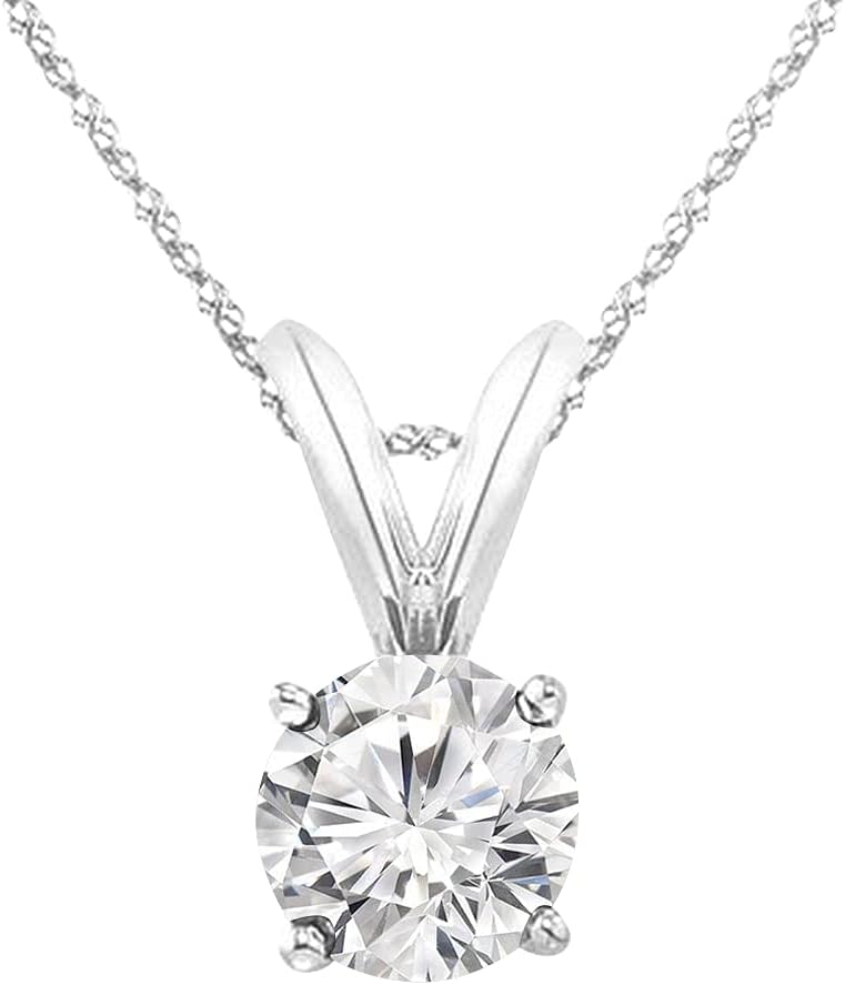 Houston Diamond District 1-10 Carat Lab Grown Diamond Stud Pendant Necklace, Round Cut Solitaire, 4-Prong Setting, Jewelry for Women (E-F, VS)