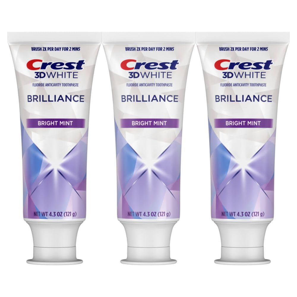 Crest 3D White Brilliance Bright Mint Teeth Whitening Toothpaste, 4.3 oz Pack of 3, 100% More Surface Stain Removal, 24 Hour Active Stain Prevention, Whiter Teeth in 3 Days - Image 8