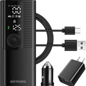Airmoto and Power Kit Bundle Deal – 1 bundle – Tire Inflator Portable Air Compressor with Power Kit for Charging on The Road – Cordless Air Pump for Car Tires, Motorcycle, Bicycle, Balls