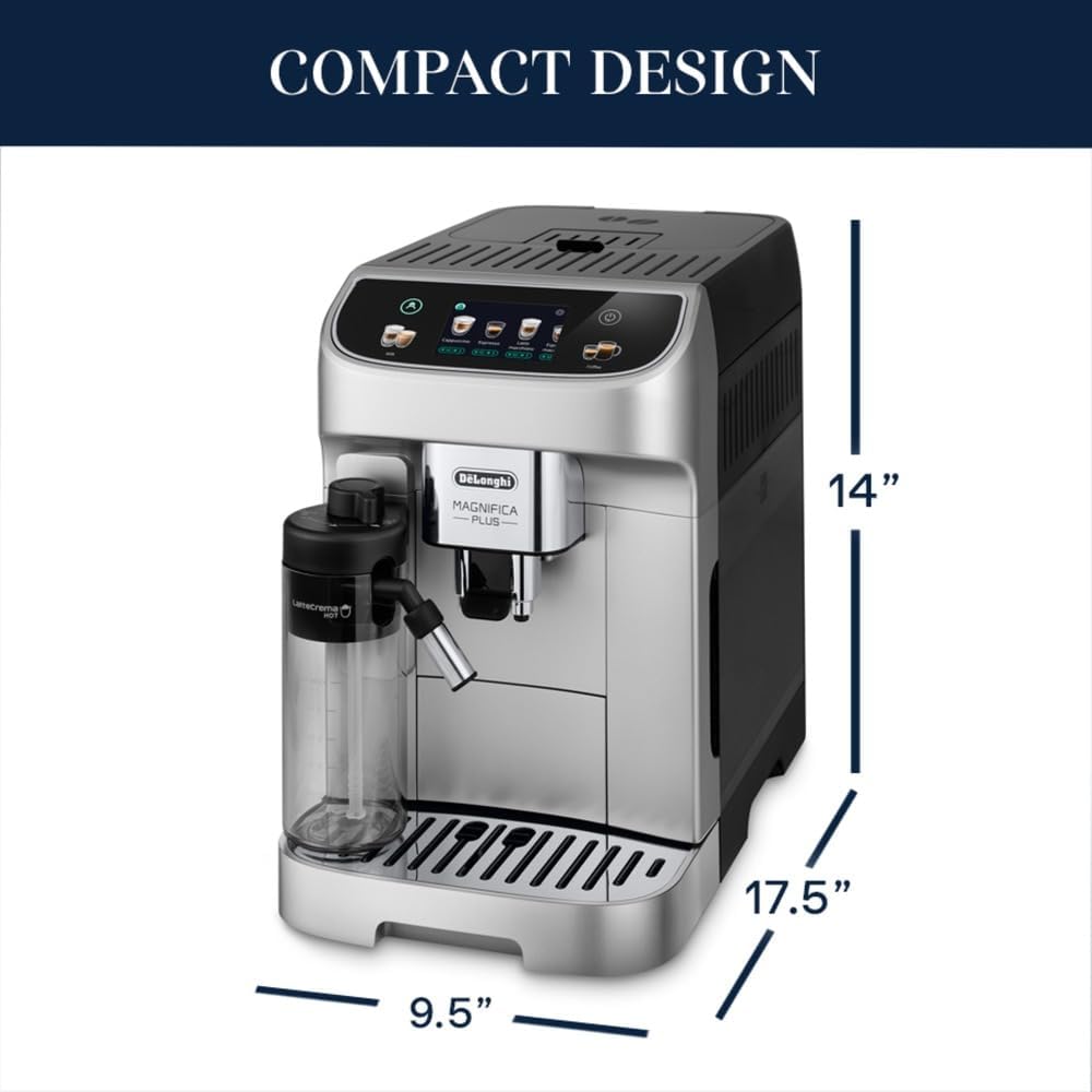 De'Longhi Magnifica Plus Fully Automatic Espresso Machine - Brew 18+ One Touch Coffee Recipes for up to 4 User Profiles, Automatic Milk Steam Wand & Built-in Grinder, Touchscreen Display - Image 6