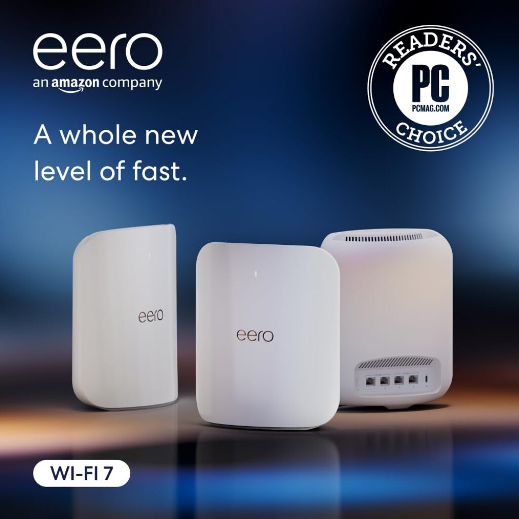 Amazon eero Max 7 mesh wifi system (newest model) - Supports internet plans up to 10 Gbps, Coverage up to 7,500 sq. ft., Connect 750+ devices, 3-pack