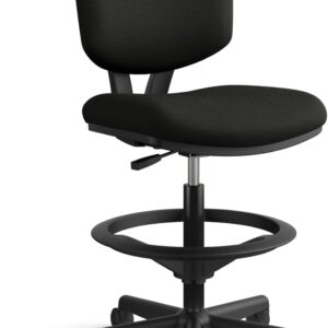 HON Volt Standing Desk Chair, Leather Office Chair with Foot Rest, Armless Drafting Stool, Ergonomic Recline and Center Tilt, for Computers, Offices, Work, Black