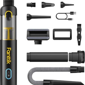 Fanttik Slim V8 APEX Car Vacuum, 4-in-1 Portable Mini Cordless Vacuum with 19000pa Suction Power, Type-C Charge, 2 Suction Modes, Handheld Vacuum for Small Jobs, Car, Office Desk, Keyboards (Black)