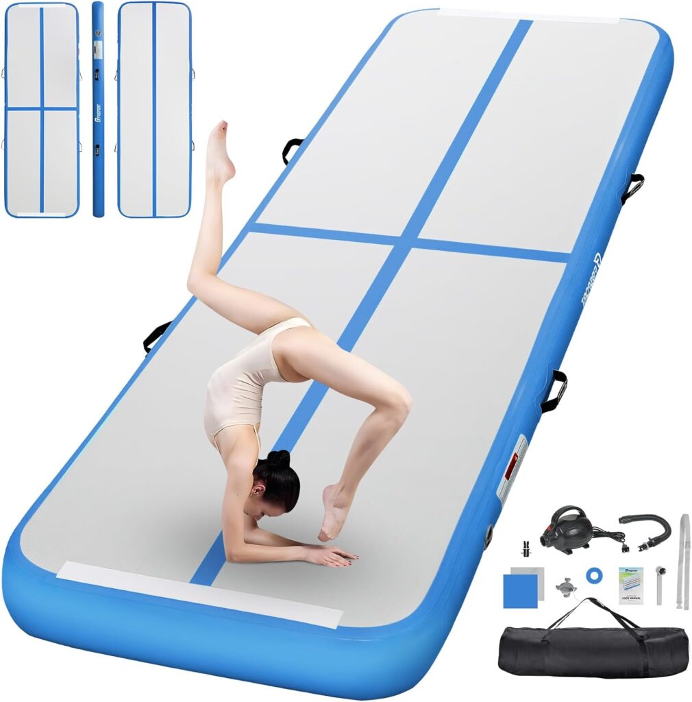 FBSPORT Inflatable Air Gymnastics Mat Training Mats 4/8 inches Thickness Gymnastics Tracks for Home Use/Training/Cheerleading/Yoga/Water with Pump