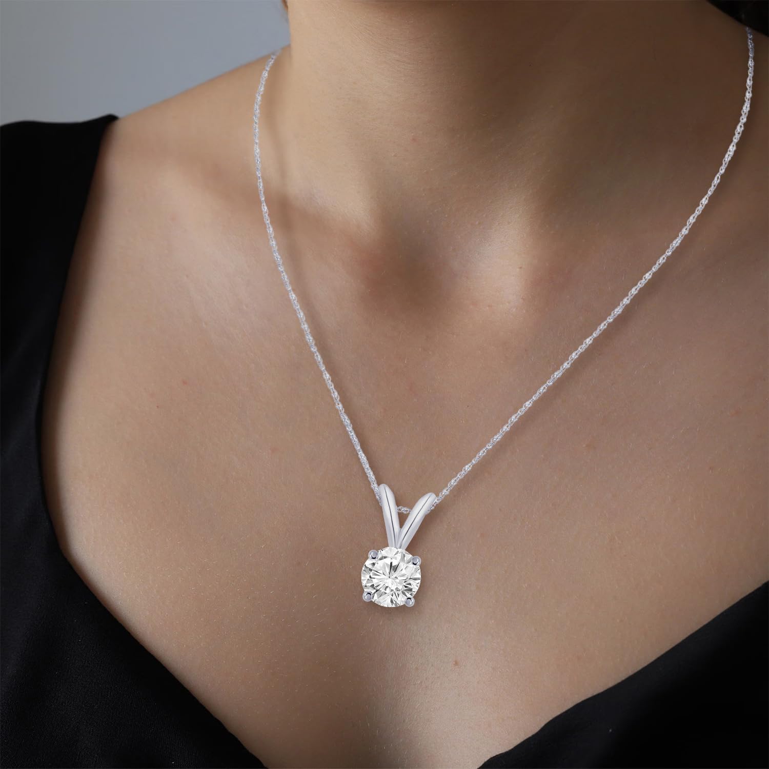 Houston Diamond District 1-10 Carat Lab Grown Diamond Stud Pendant Necklace, Round Cut Solitaire, 4-Prong Setting, Jewelry for Women (E-F, VS) - Image 7