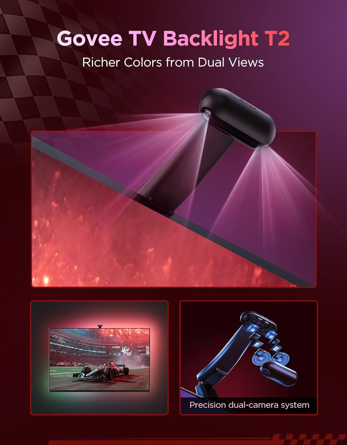 Govee Envisual TV LED Backlight T2 with Dual Cameras, 11.8ft RGBIC Wi-Fi LED Strip Lights for 55-65 inch TVs, Double Strip Light Beads, for Home Decorations, Smart App Control, Music Sync - Image 3