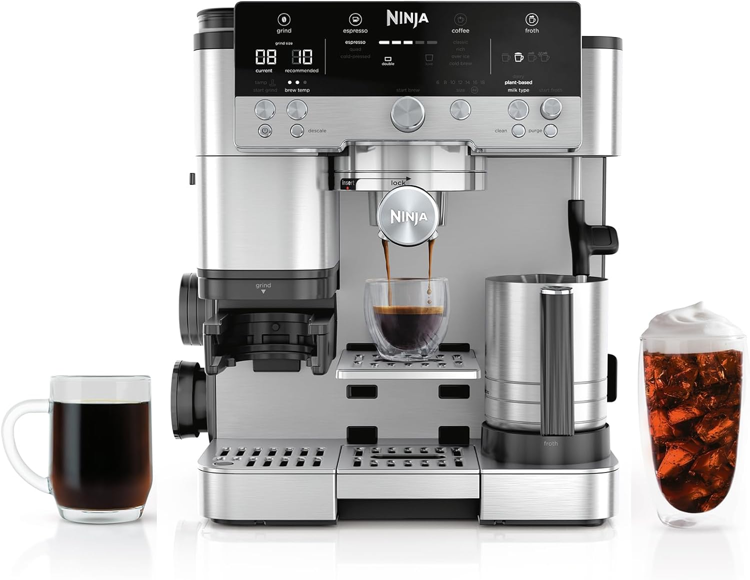 Ninja Luxe Café 3-in-1 Espresso, Drip Coffee and Cold Brew Machine | Intergrated Coffee Grinder, Milk Frother, Assisted Tamper & Built-In Espresso Accessory Storage | Stainless Steel | ES601