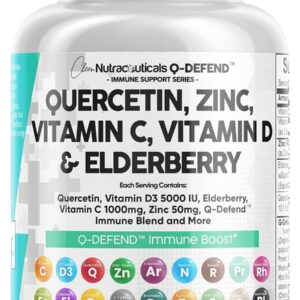 Clean Nutraceuticals Quercetin Zinc Vitamin C Vitamin D Bromelain Elderberry – Lung Immune Support Supplement Adults with Artemisinin, Sea Moss, Echinacea, Allergy Relief