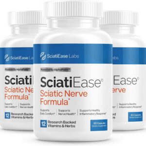SciatiEase Sciatic Nerve Health Support Supplement – Nerve Support Formula with AlphaPalm, Pea, Vitamin B Complex, Alpha Lipoic Acid 300mg – 3 Bottles