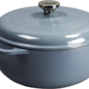 Lodge 7.5 Quart Enameled Cast Iron Dutch Oven with Lid – Dual Handles – Oven Safe up to 500° F or on Stovetop – Use to Marinate, Cook, Bake, Refrigerate and Serve – Storm Blue