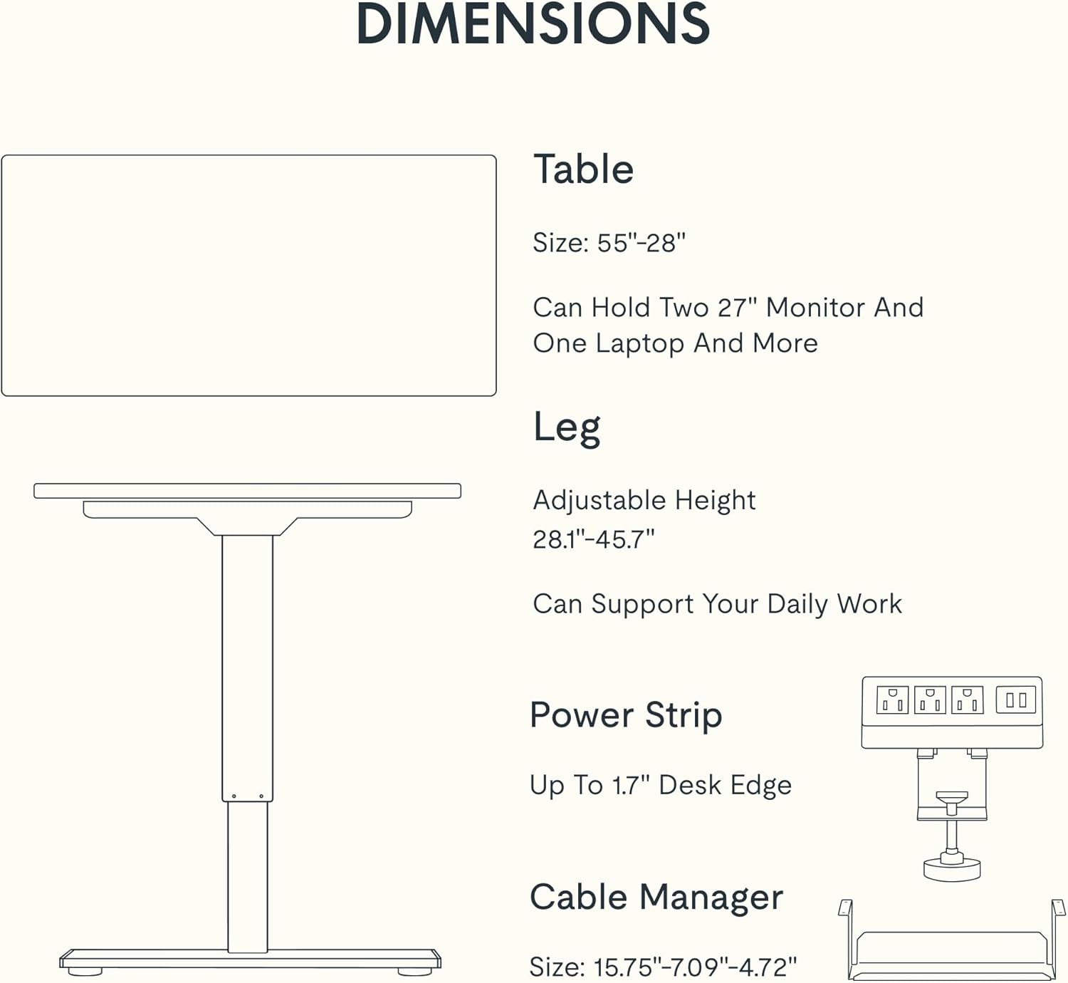 FLEXISPOT EN2 Whole-Piece Standing Desk with Clamp Power Strip, 55 x 28 Electric Stand Up Height Adjustable Desk with Cable Management (White Frame + 55" Mahogany Top, 2 Packages) - Image 7