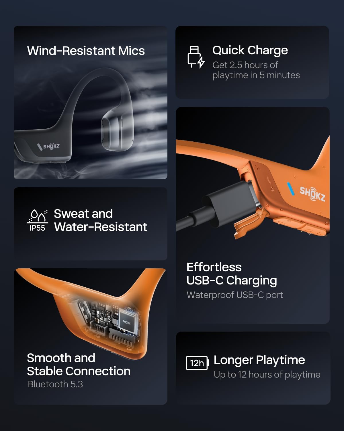 SHOKZ New OpenRun Pro 2- Bone Conduction Headphones, Open-Ear Bluetooth Wireless Sport Earphones for Running, Workouts - Sweat Resistant, Secure Comfortable Fit -Deep Bass, Smart Mic, Reflective Strip - Image 8