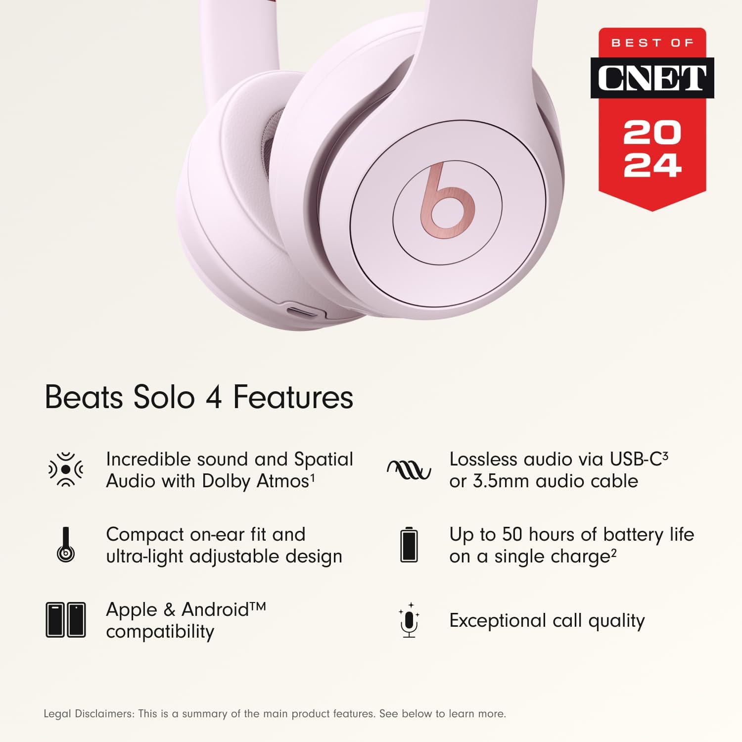 Beats Solo 4 - Wireless On-Ear Bluetooth Headphones, Up to 50-Hour Battery Life, Ultra-Lightweight Comfort, Powerful and Balanced Sound, Apple & Android Compatible - Cloud Pink - Image 2
