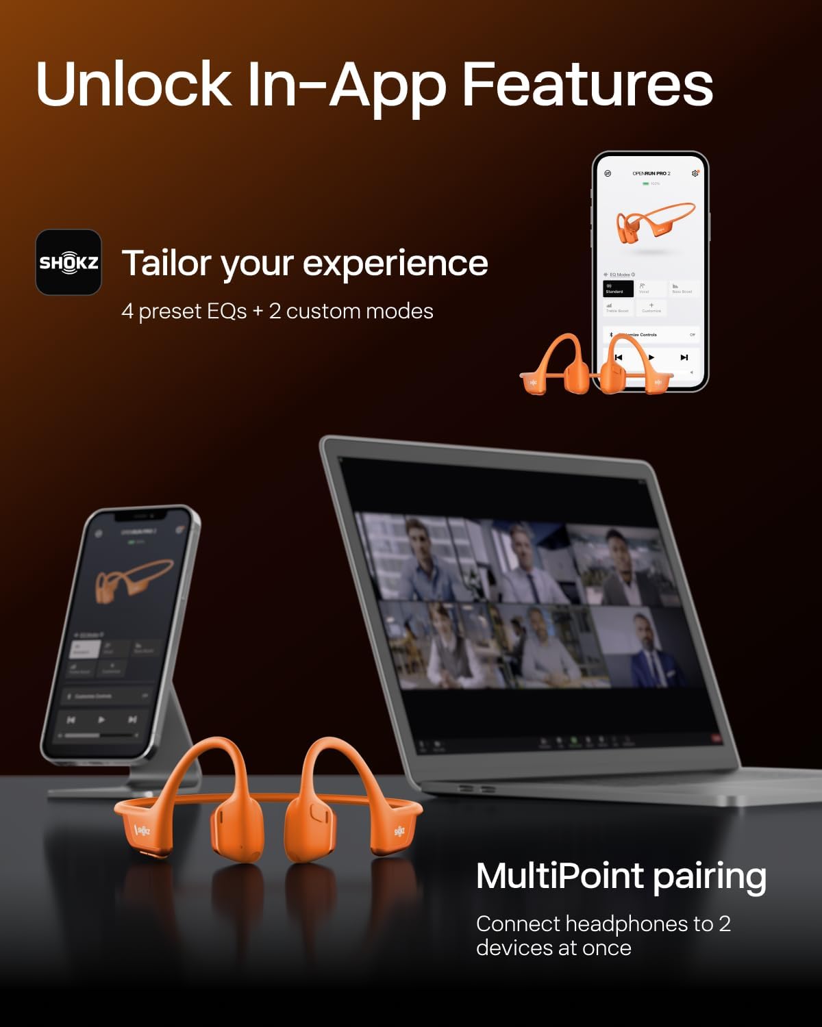 SHOKZ New OpenRun Pro 2- Bone Conduction Headphones, Open-Ear Bluetooth Wireless Sport Earphones for Running, Workouts - Sweat Resistant, Secure Comfortable Fit -Deep Bass, Smart Mic, Reflective Strip - Image 9