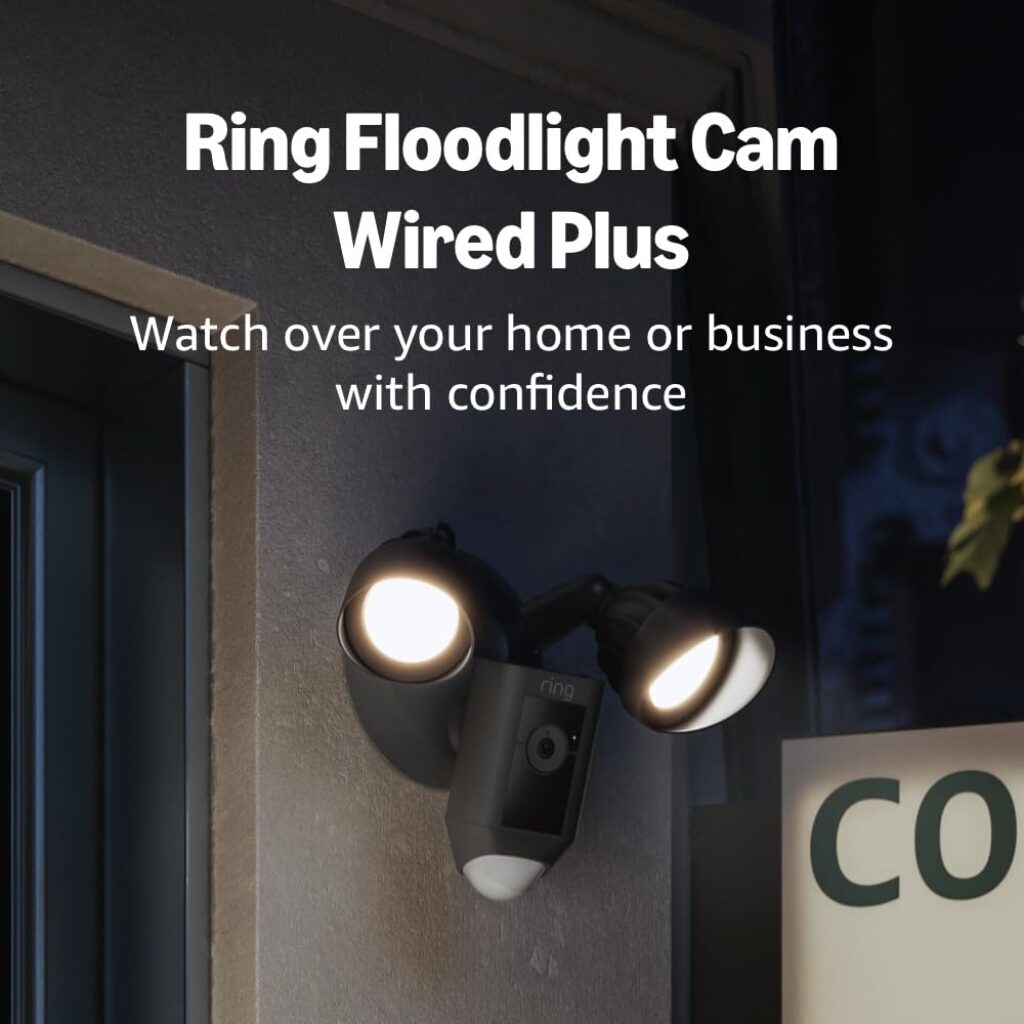 Ring Floodlight Cam Wired Plus (newest model), Outdoor home or business security with motion-activated 1080p HD video and floodlights, Black
