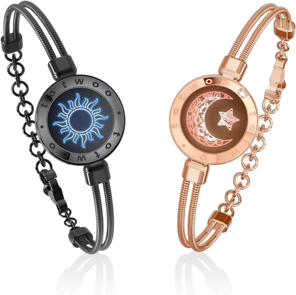 TOTWOO Touch Bracelets for Couples, Vibration & Light up for Love Couples Long Distance Relationship Gifts for Girlfriend Bluetooth Pairing Jewelry