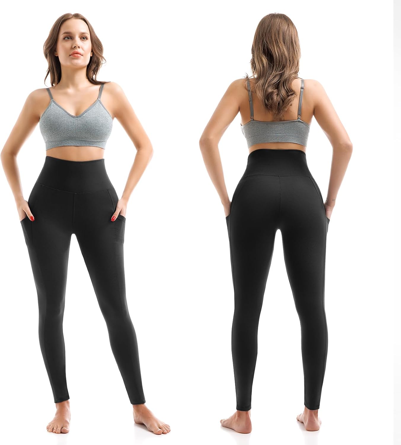 SINOPHANT High Waisted Leggings with Pockets Women, Full Length Capri Buttery Soft Stretchy Yoga Pants - Image 2