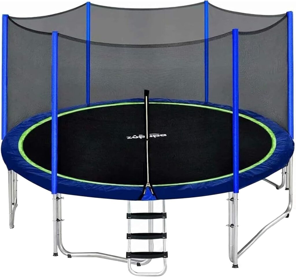 Zupapa 1800LBS Capacity No-Gap Design 16 15 14 12 10FT Trampoline with Safety Enclosure Net and Non-Slip Ladder 10-Year Quality Assurance Perfect for Kids Family Outdoor Backyard Fun
