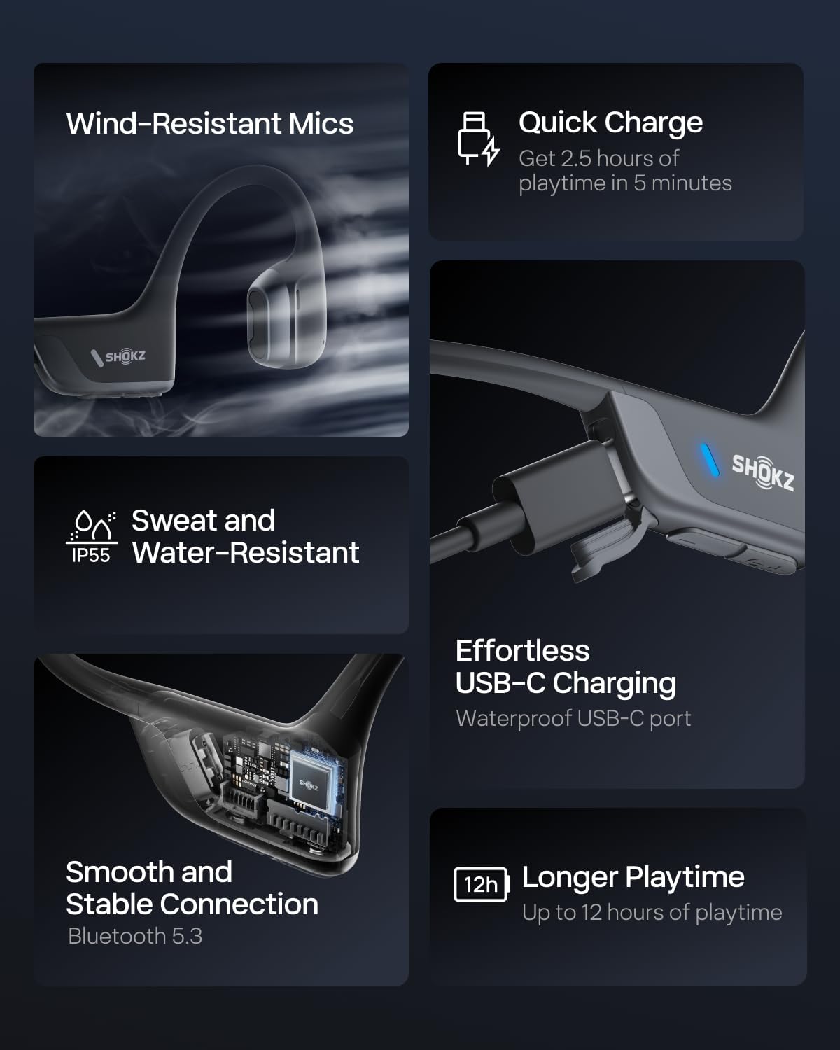 SHOKZ New OpenRun Pro 2- Bone Conduction Headphones, Open-Ear Bluetooth Wireless Sport Earphones for Running, Workouts - Sweat Resistant, Secure Comfortable Fit -Deep Bass, Smart Mic, Reflective Strip - Image 8