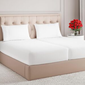 Split King Size 5 Piece Sheet Set – Comfy Breathable & Cooling Bed Sheets Set – Hotel Luxury Bedding for Women, Men, Kids, Teens, Boys & Girls – Deep Pockets, Soft and Wrinkle Free – Oeko-Tex – White