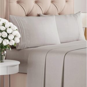 Queen Size 4 Piece Sheet Set – Comfy Breathable & Cooling Bed Sheets Set – Hotel Luxury Bedding for Women, Men, Kids, Teens, Boys & Girls – Deep Pockets, Soft and Wrinkle Free – Oeko-Tex – Light Grey