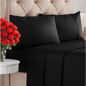 Queen Size 4 Piece Sheet Set – Comfy Breathable & Cooling Bed Sheets Set – Hotel Luxury Bedding for Women, Men, Kids, Teens, Boys & Girls – Deep Pockets, Ultra-Soft, Wrinkle Free – Oeko-Tex – Black
