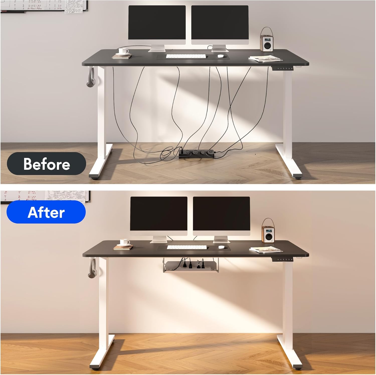FLEXISPOT EN2 Whole-Piece Standing Desk with Clamp Power Strip, 55 x 28 Electric Stand Up Height Adjustable Desk with Cable Management (White Frame + 55" Mahogany Top, 2 Packages) - Image 6
