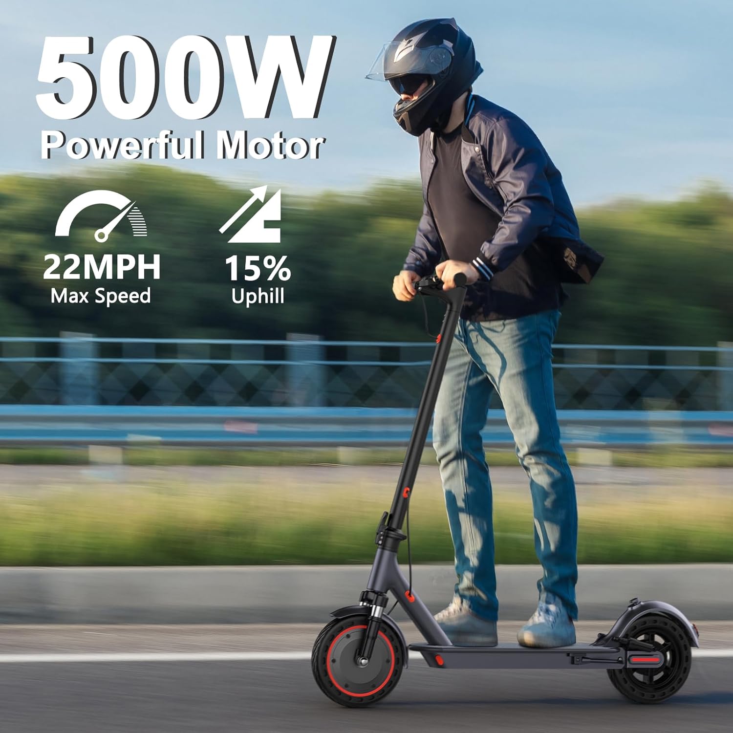 VOLPAM Electric Scooter, 350W/500W Powerful Motor, 8.5"/10" Solid Tires, 19/22Mph, 28/23/21/16 Miles Max Range, Dual Braking - Image 4