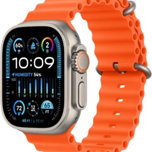 Apple Watch Ultra 2 [GPS + Cellular 49mm] Smartwatch with Rugged Titanium Case & Orange Ocean Band One Size. Fitness Tracker, Precision GPS, Action Button, Extra-Long Battery Life