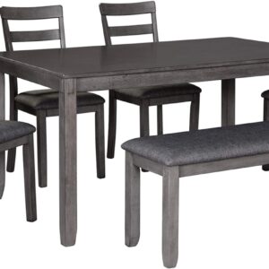 Signature Design by Ashley Bridson Modern 6 Piece Dining Set, Includes Dining Table, 4 Chairs & Bench, Gray