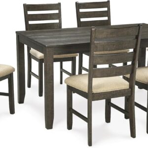 Signature Design by Ashley Rokane 7-Piece Dining Room Table Set with 6 Upholstered Chairs – Brown Wood 20″ Rectangular Table & Chair Set for Kitchen Dining Room