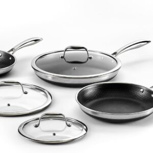 HexClad Hybrid Nonstick 6-Piece Fry Pan Set, 8, 10, and 12-Inch Frying Pans with Tempered Glass Lids, Stay-Cool Handles, Dishwasher-Friendly, Induction Ready, Compatible with All Cooktops