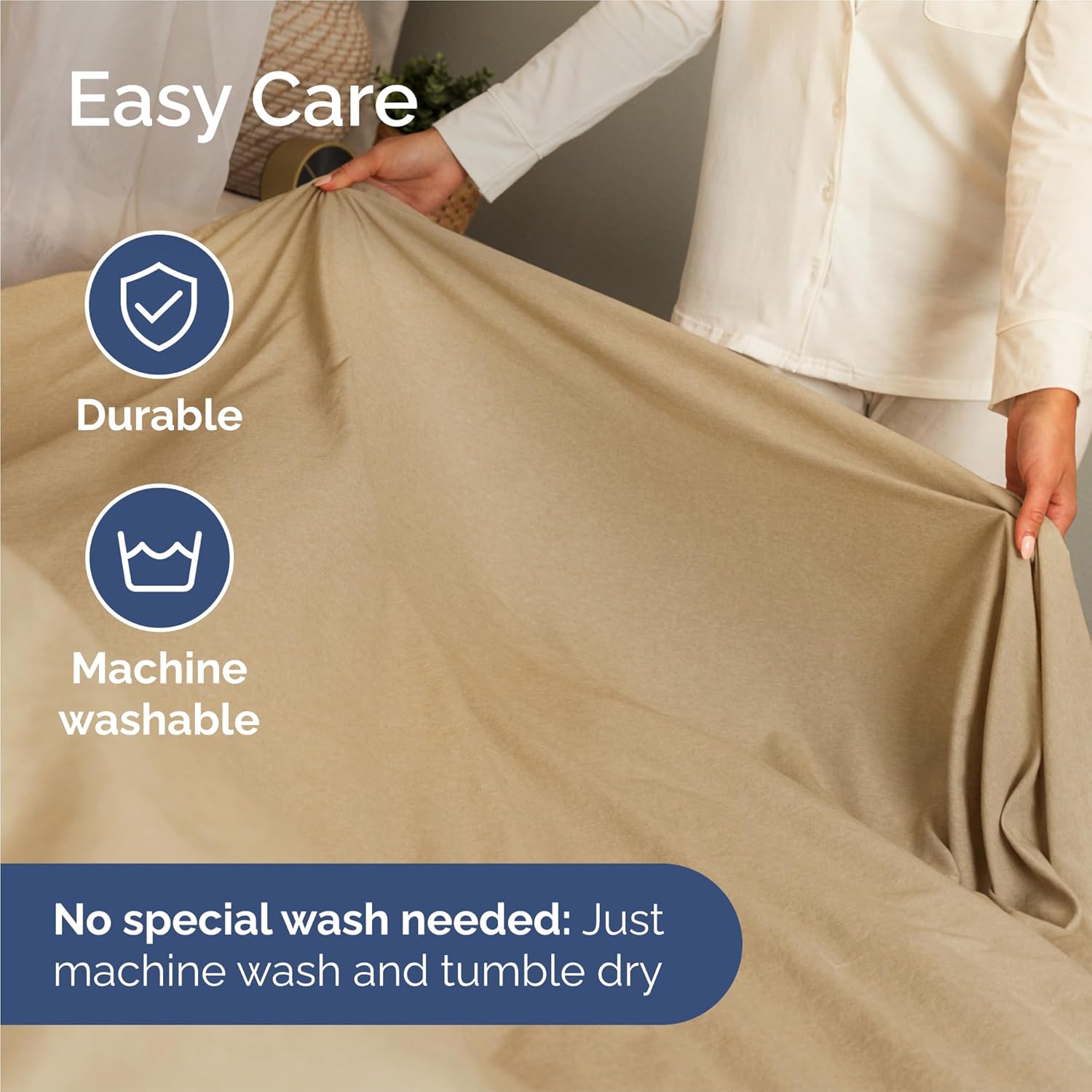 King Size 4 Piece Sheet Set - Comfy Breathable & Cooling Bed Sheets Set - Hotel Luxury Bedding for Women, Men, Kids, Teens, Boys & Girls - Deep Pockets, Soft & Wrinkle Free - Tan (Heathered Sheets) - Image 6