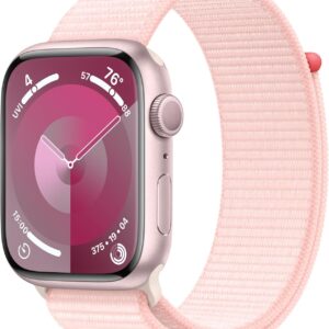 Apple Watch Series 9 [GPS 45mm] Smartwatch with Pink Aluminum Case with Pink Sport Loop. Fitness Tracker, Blood Oxygen & ECG Apps, Always-On Retina Display, Carbon Neutral