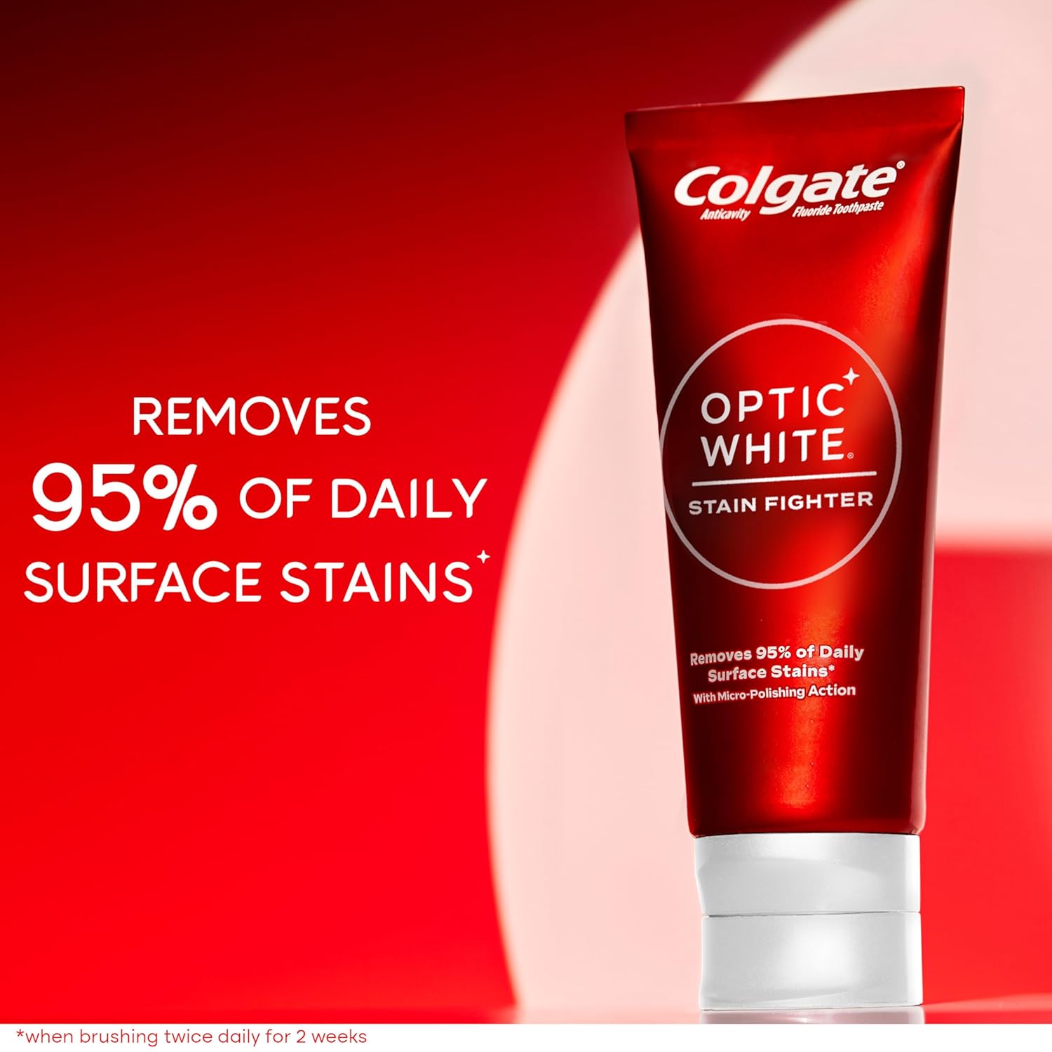 Colgate Optic White Stain Fighter Teeth Whitening Toothpaste, Anticavity Fluoride Toothpaste for Whitening Teeth, Helps Remove Daily Surface Stains, Clean Mint Paste, 4.2 oz - Image 2