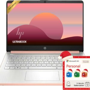 HP Rose Gold Ultrabook 14 Laptop with Office 365, Intel 4-Core CPU, 1.1TB Storage (1TB OneDrive and 64GB Emmc), 8GB RAM, Windows 11, No Mouse
