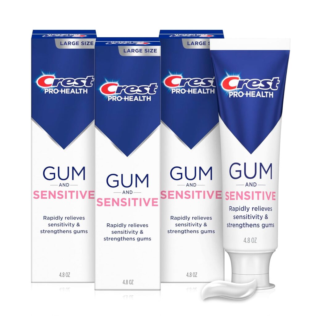 Crest Sensitive and Gum Toothpaste 4.8 oz (3 Pack), Relieves Sensitivity, Strengthens Gums, Anticavity, Clinically Proven, Antibacterial Toothpaste