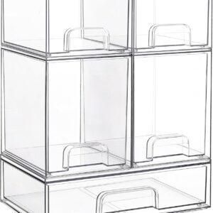 Vtopmart Stackable Storage Drawers Set of 5, Clear Plastic Organizer Bins for Baby Bottle, Beauty Supplies Storage, Ideal for Kichen Countertop, Vanity, Bathroom, Cabinet, Pantry Organization